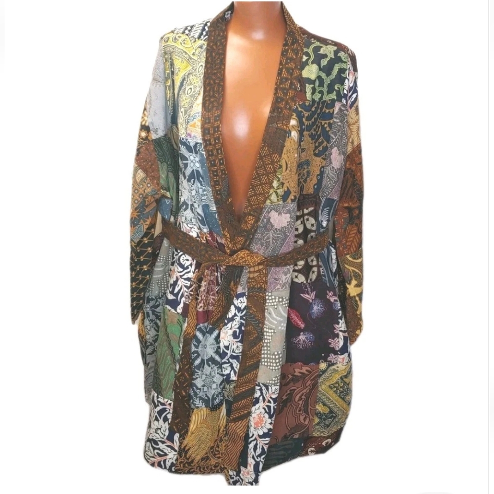 Jaded Gyspy Patchwork Kimono Robe Woman O/S Pockets Belted Boho Hippie Boho Nwt